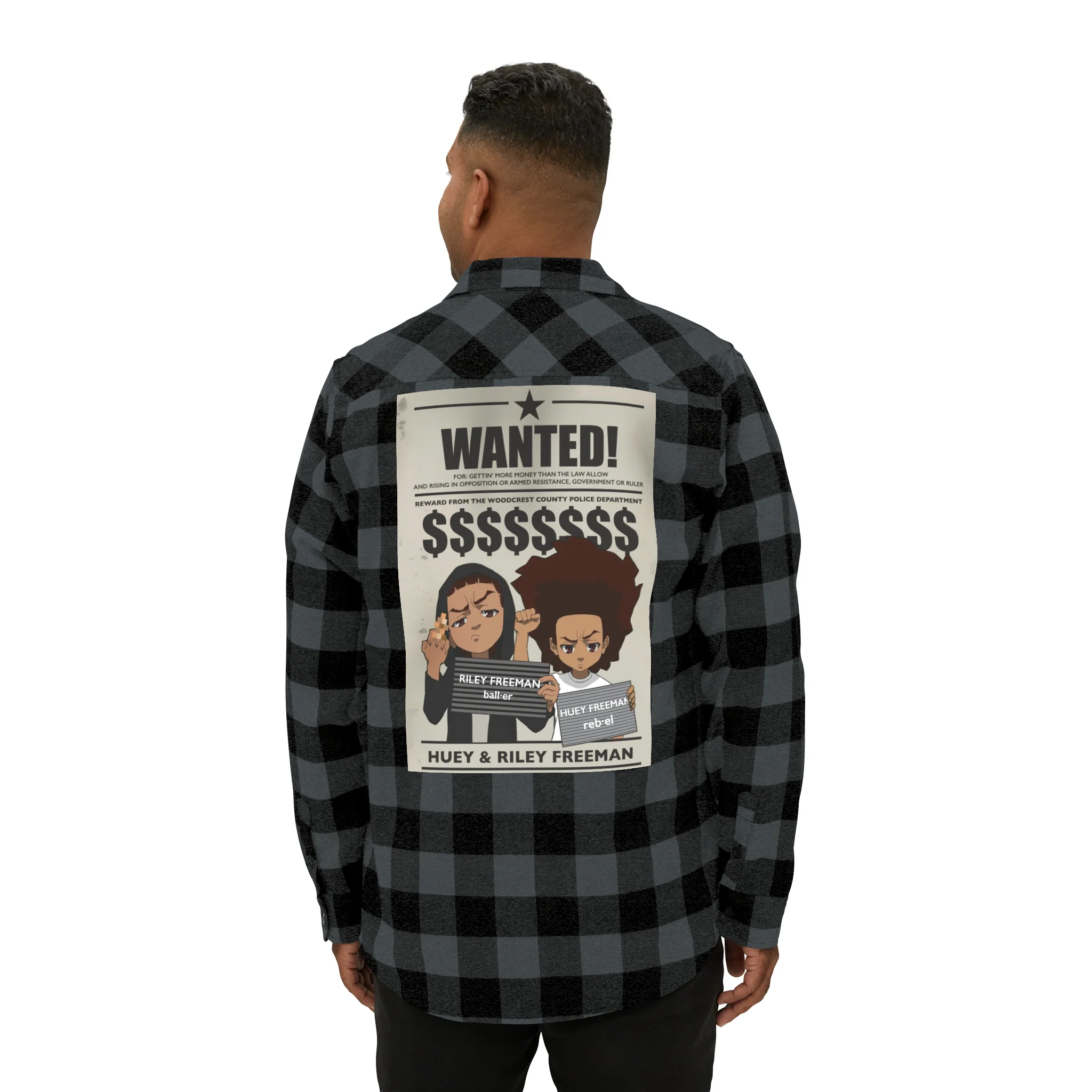 The Boondocks Freeman Brothers Wanted Charcoal Heather/ Black Flannel Shirt - Image 7