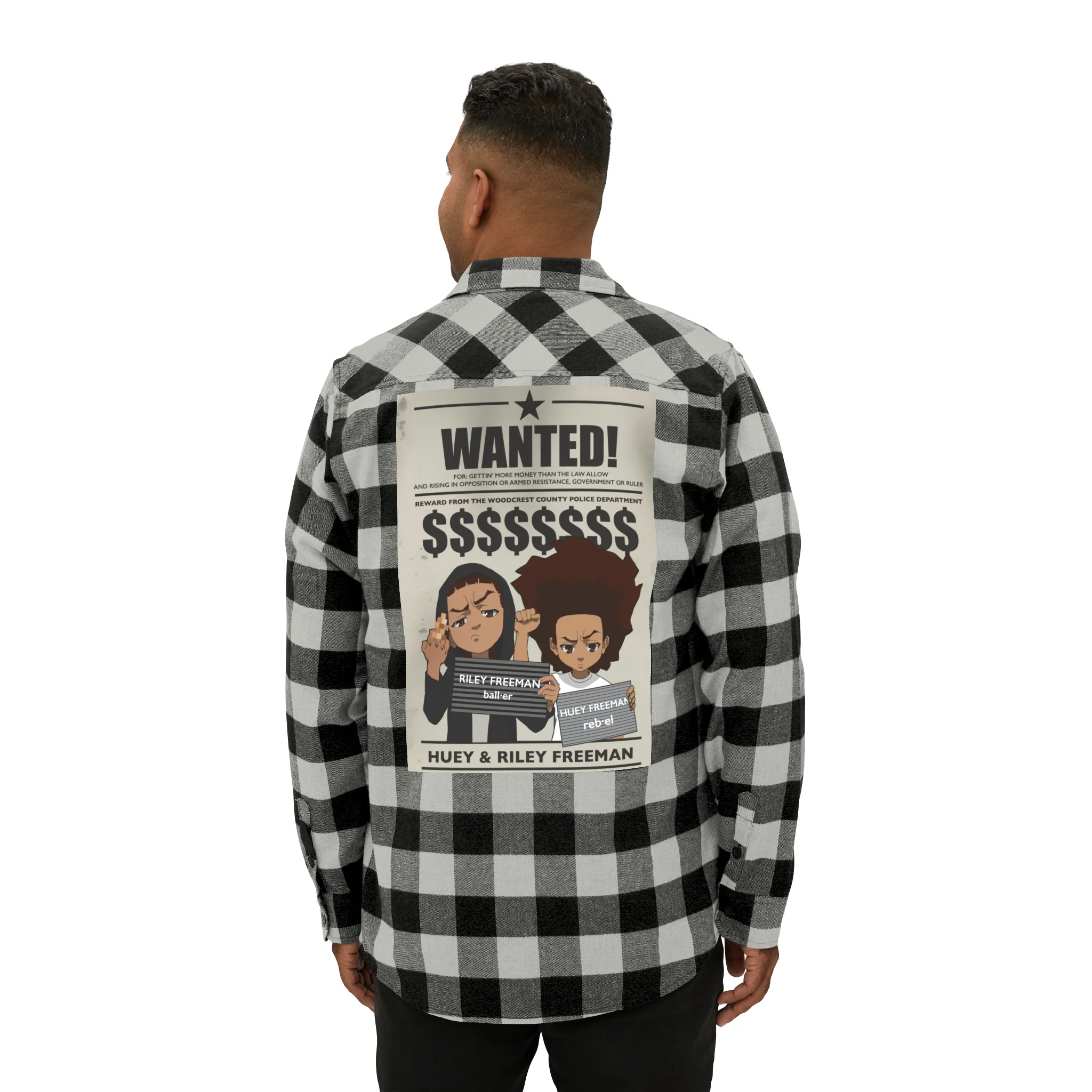 The Boondocks Freeman Brothers Wanted Grey Heather/ Black Flannel Shirt - Image 7