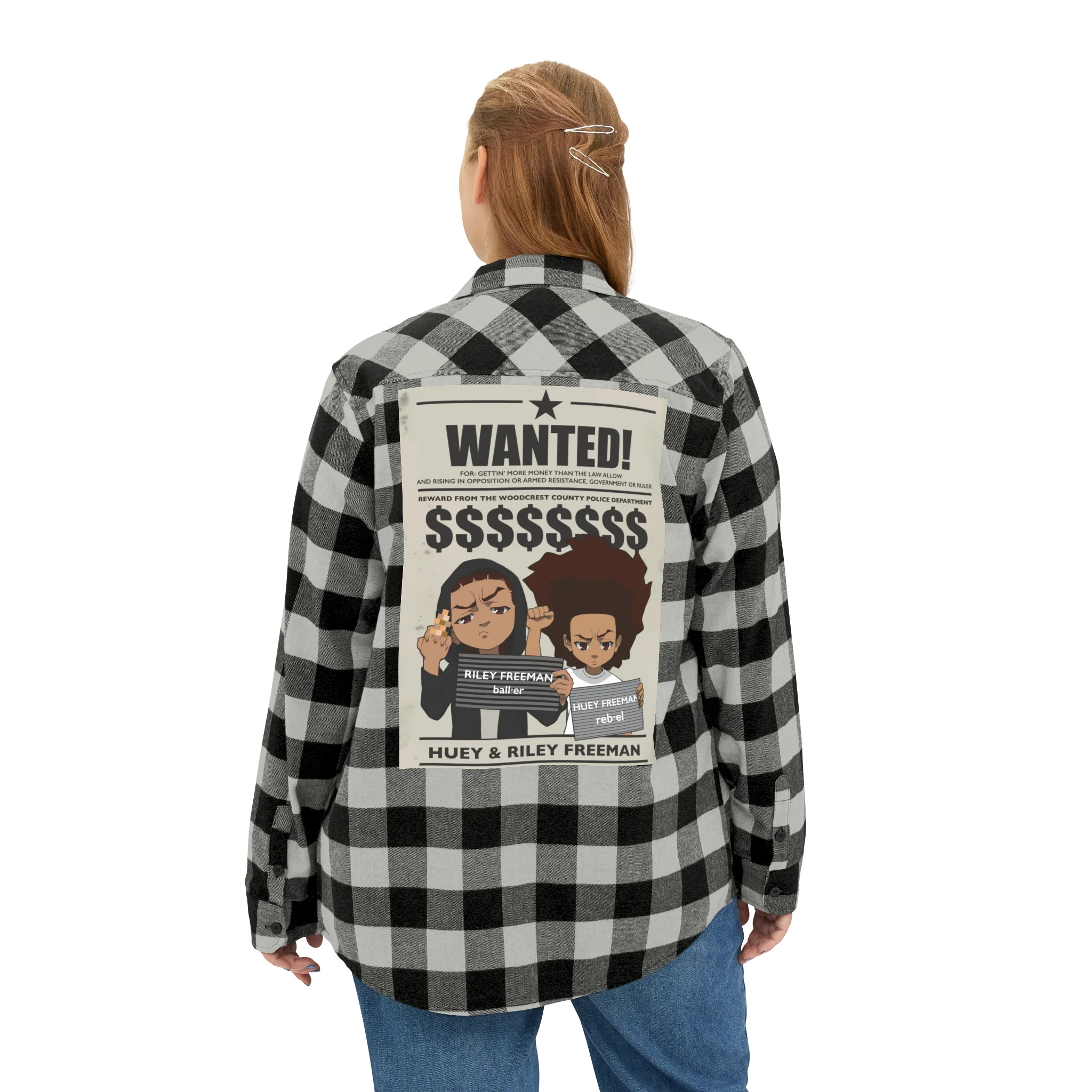 The Boondocks Freeman Brothers Wanted Grey Heather/ Black Flannel Shirt - Image 9