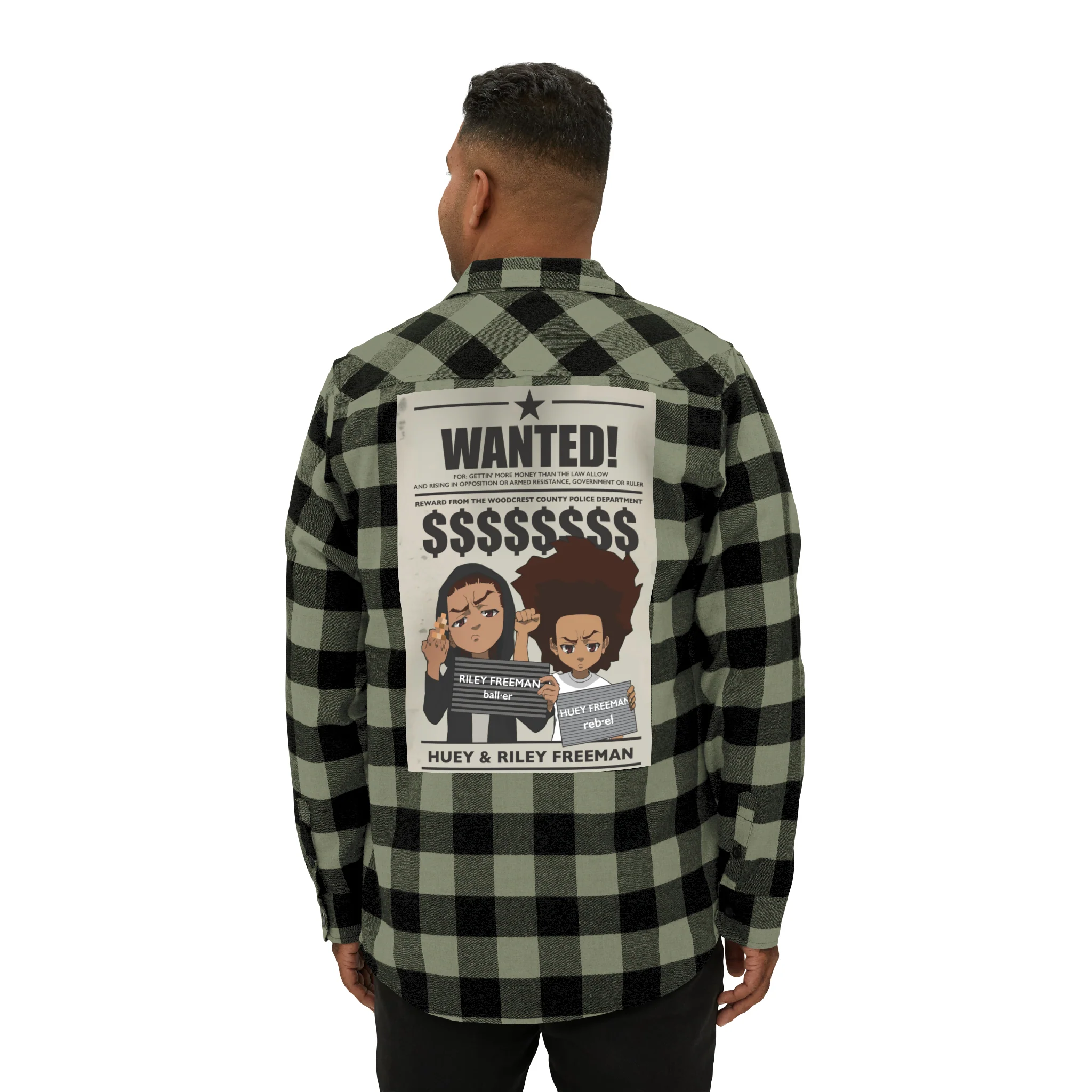 The Boondocks Freeman Brothers Wanted Olive / Black Flannel Shirt - Image 7