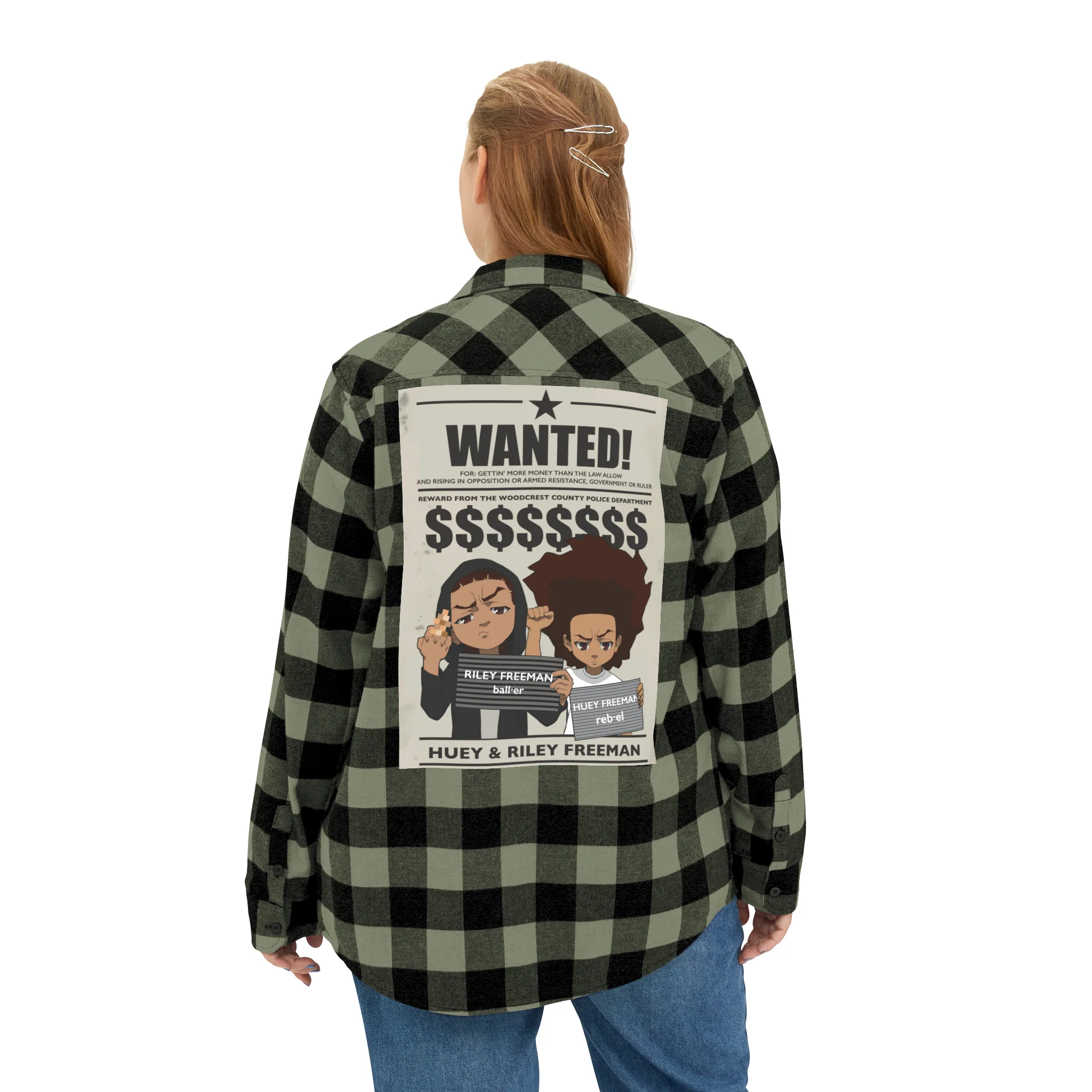 The Boondocks Freeman Brothers Wanted Olive / Black Flannel Shirt - Image 9