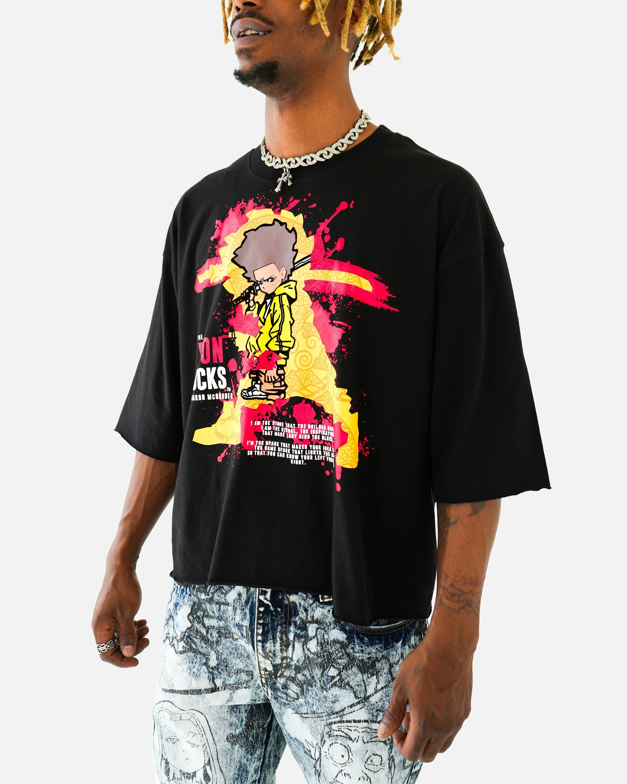The Boondocks Freeman's Fury Cropped Black T-Shirt - Image 5