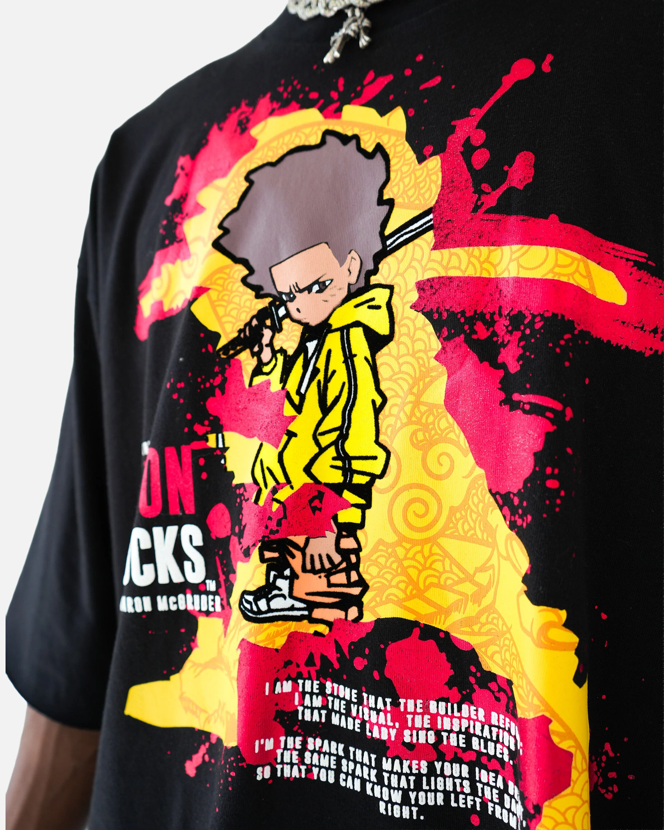 The Boondocks Freeman's Fury Cropped Black T-Shirt - Image 6
