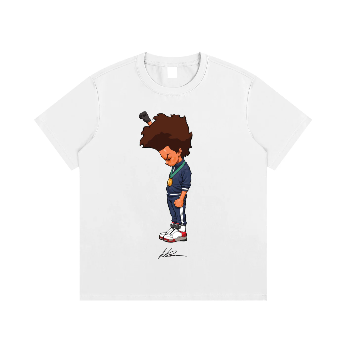 The Boondocks Huey Fist Stand White T-Shirt - Image 3