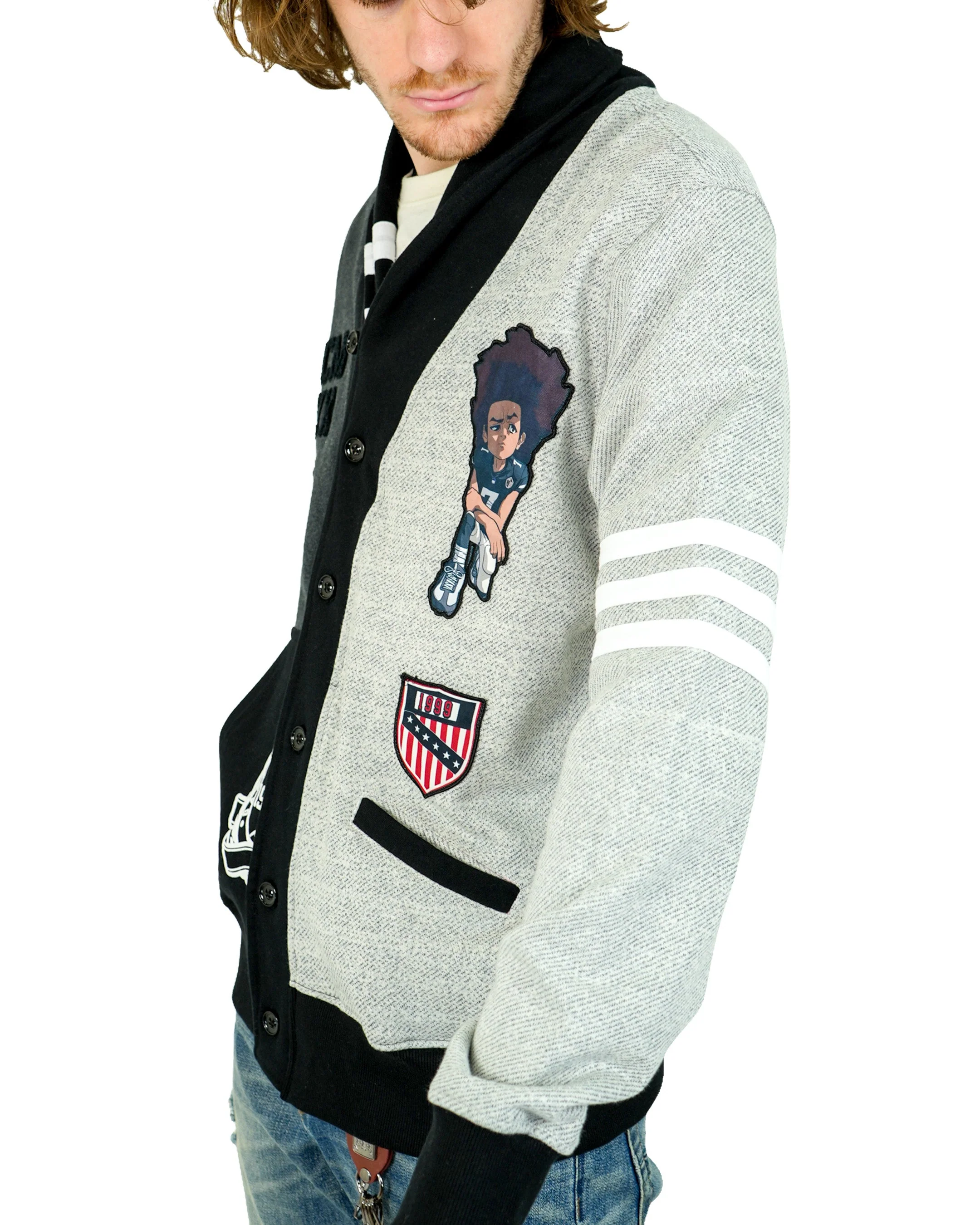 The Boondocks Huey Football Knit Black Cardigan - Image 5