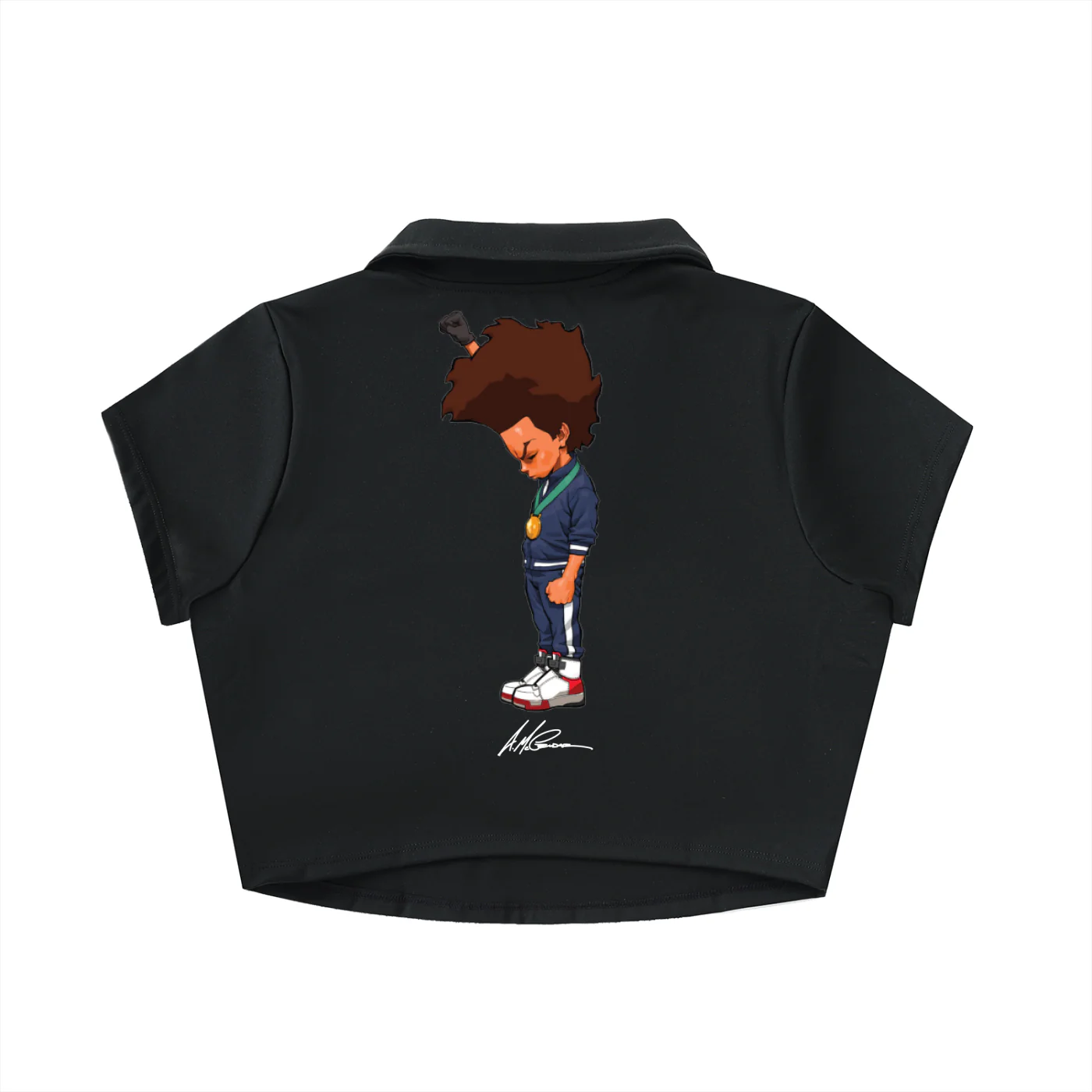 The Boondocks Huey Medal Stand Black Crop Polo - Image 4