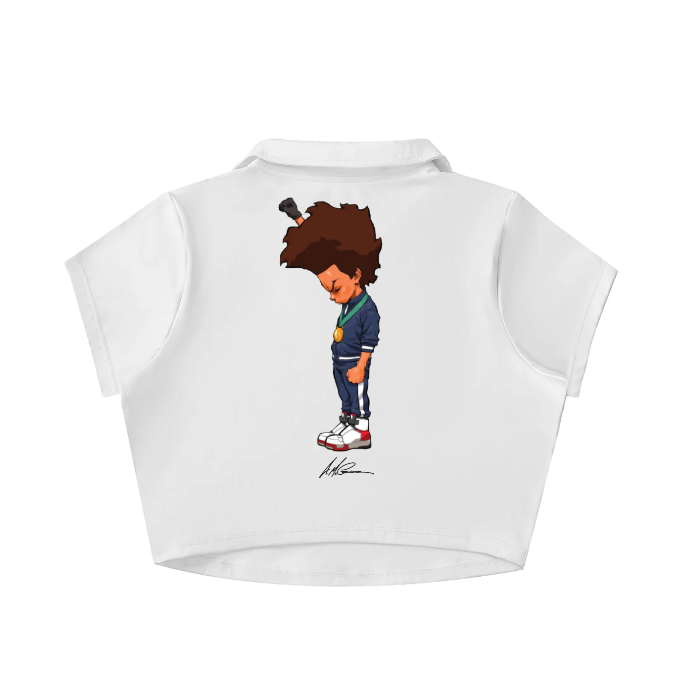 The Boondocks Huey Medal Stand White Crop Polo - Image 4