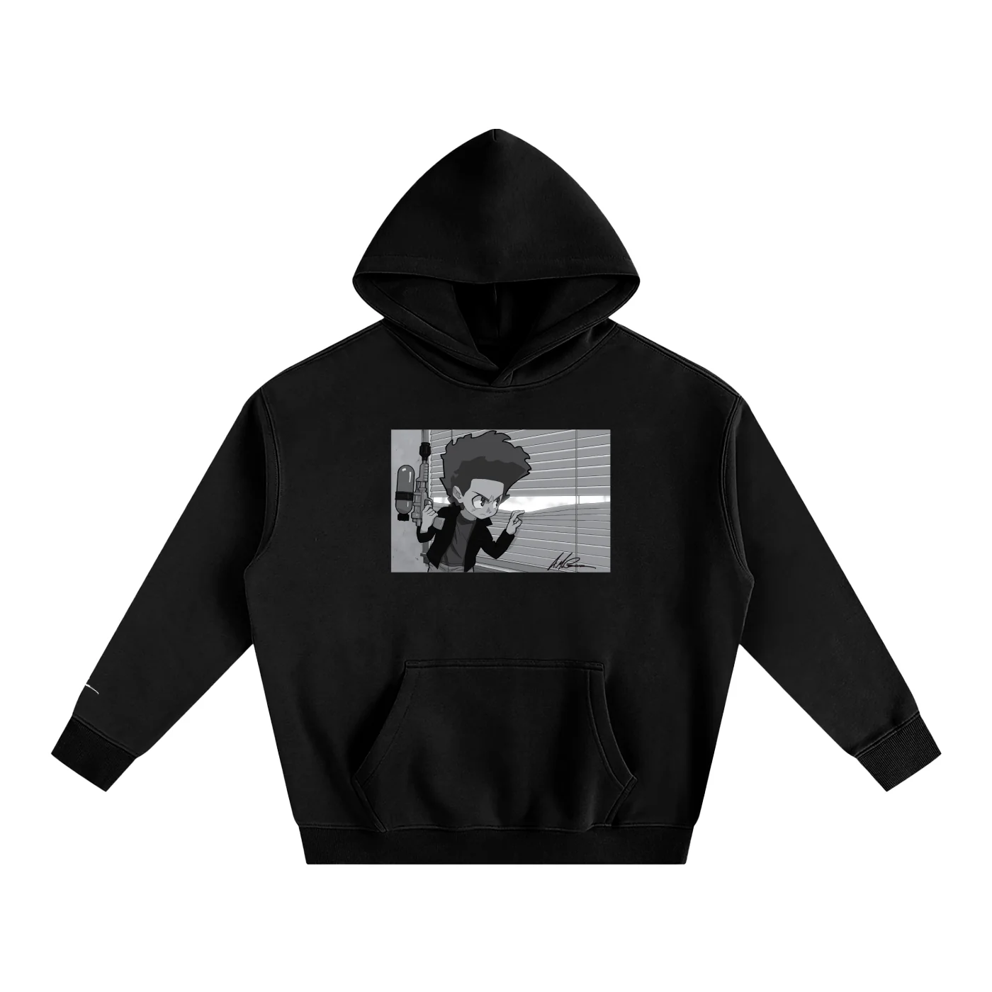 The Boondocks Huey On Watch Oversized Black Hoodie - Image 3