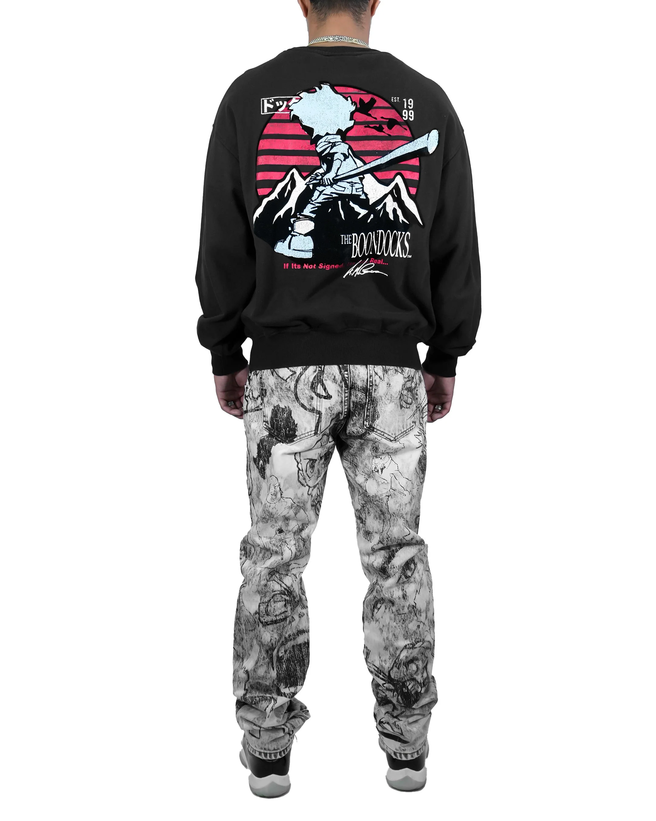 The Boondocks Huey Samurai Warrior Black Acid Wash Crewneck - Image 4
