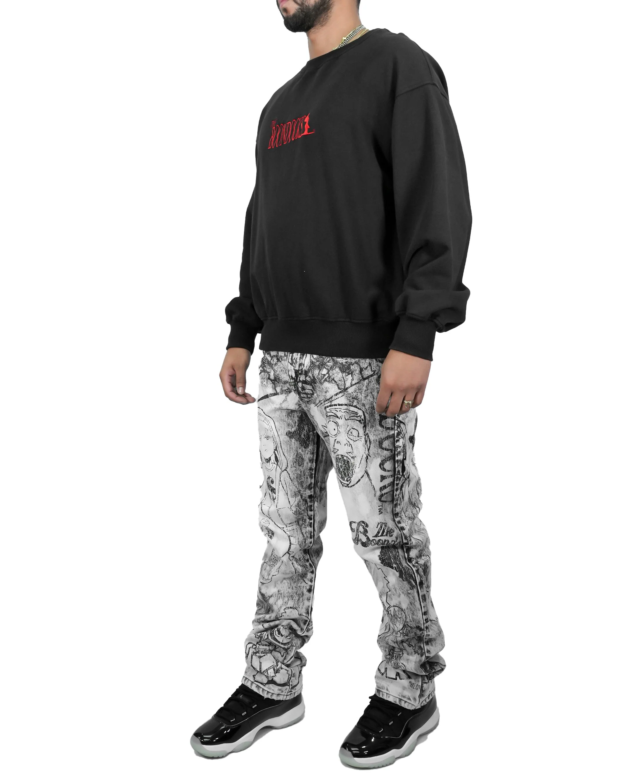 The Boondocks Huey Samurai Warrior Black Acid Wash Crewneck - Image 5