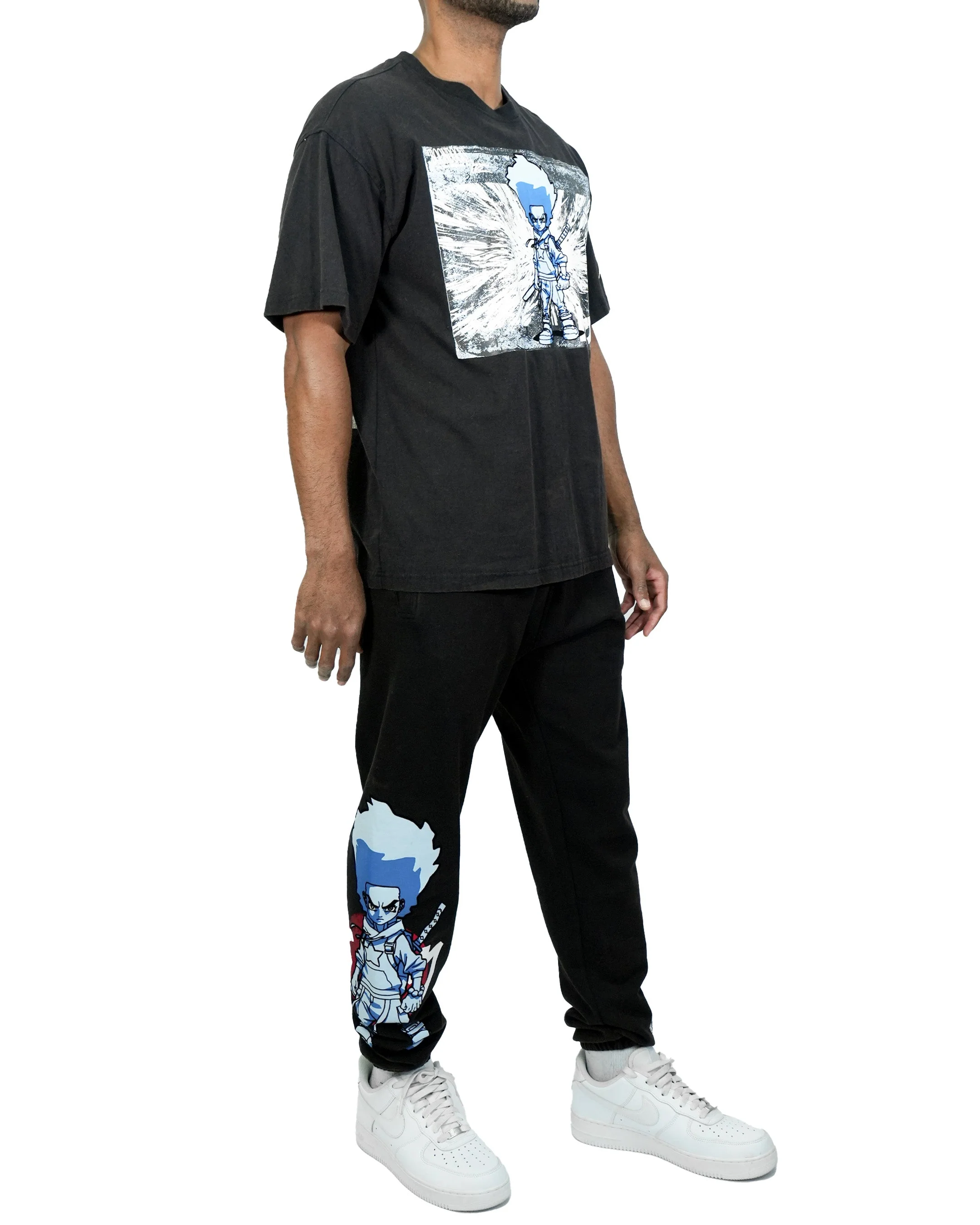 The Boondocks Huey Samurai Warrior Oversized Black Acid Wash T-Shirt - Image 3