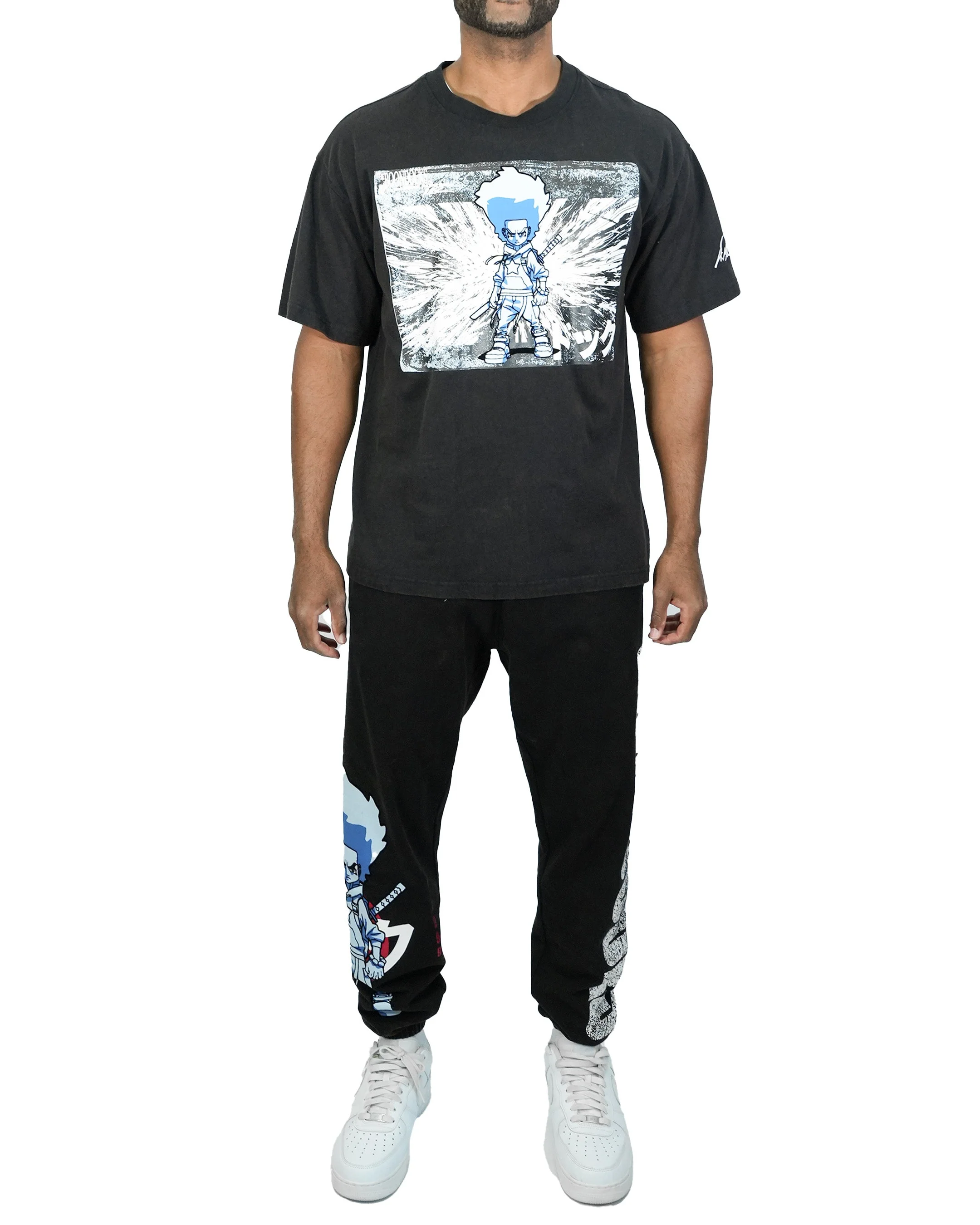 The Boondocks Huey Samurai Warrior Oversized Black Acid Wash T-Shirt - Image 4