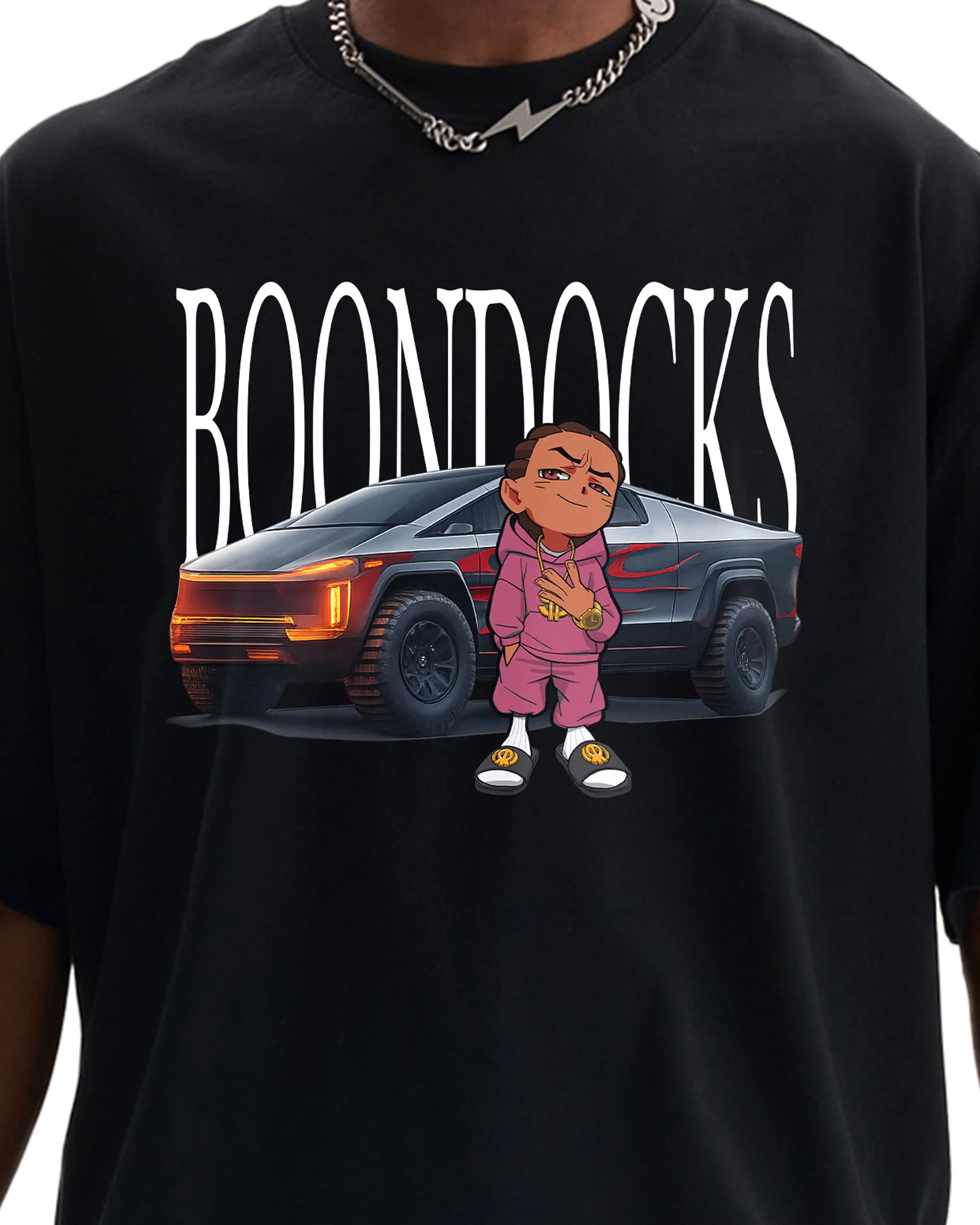 The Boondocks Next Gen Hustle Cropped Black T-Shirt - Image 4