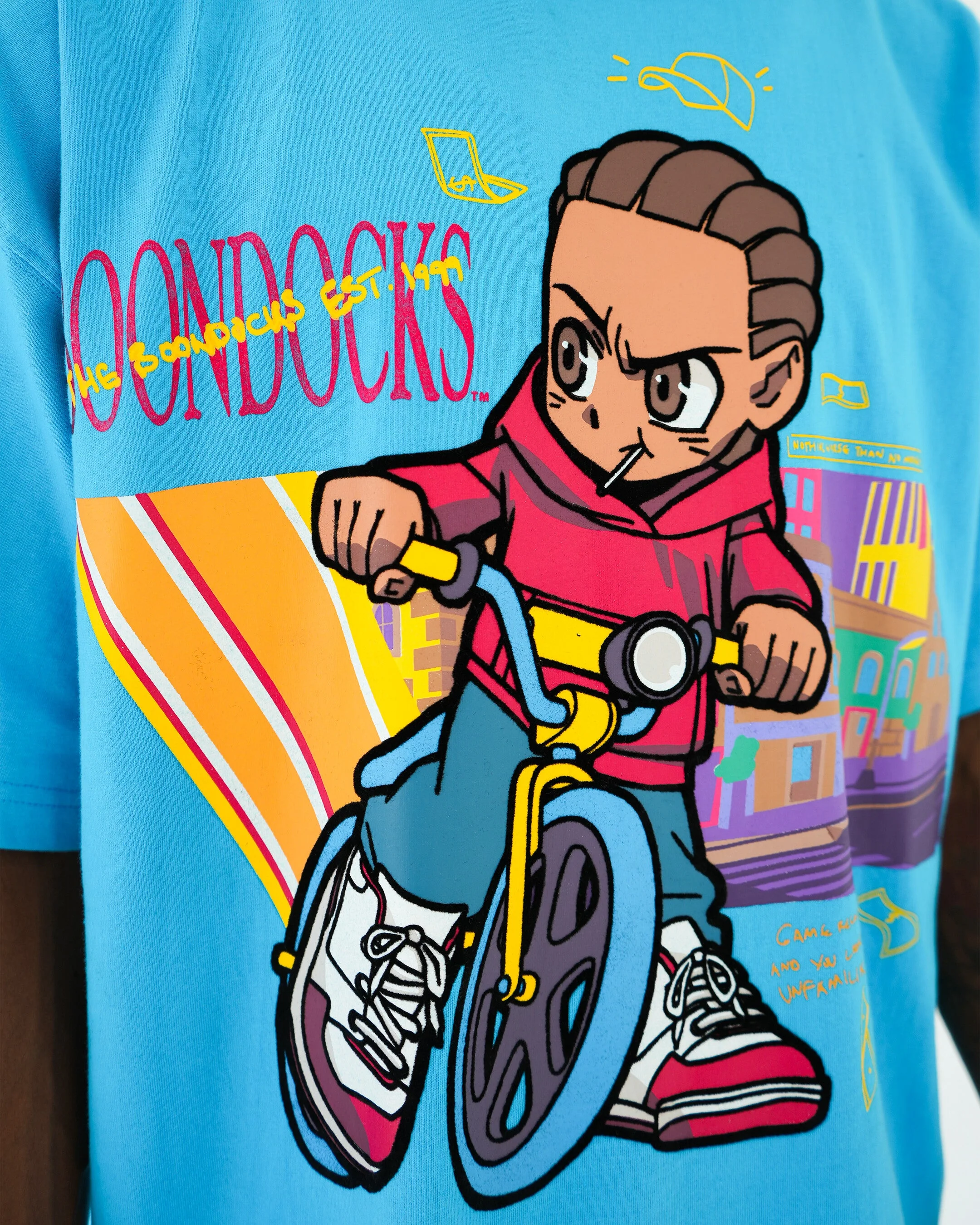 The Boondocks Pedal To The Hustle Blue Stone Wash T-Shirt - Image 2
