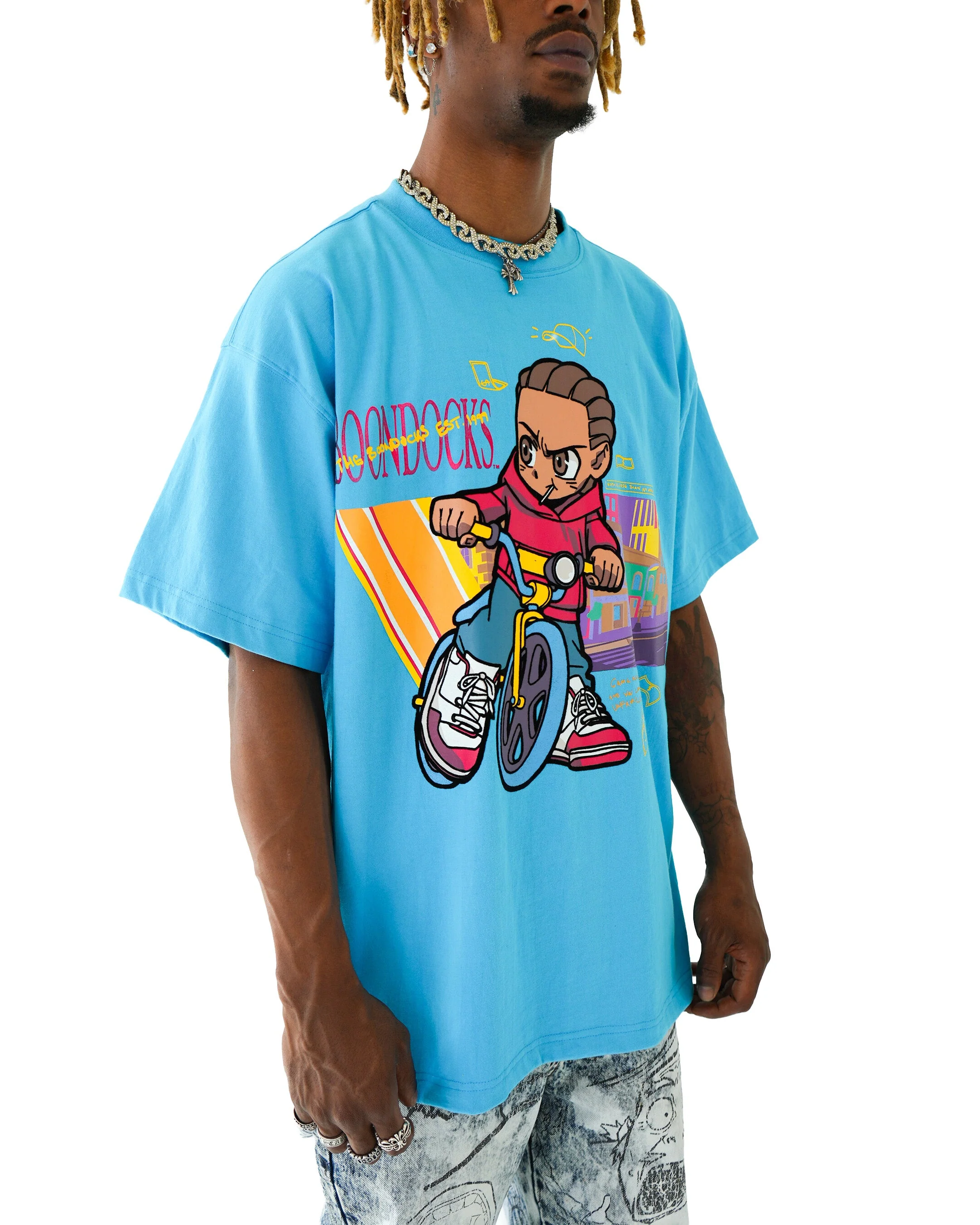 The Boondocks Pedal To The Hustle Blue Stone Wash T-Shirt - Image 3
