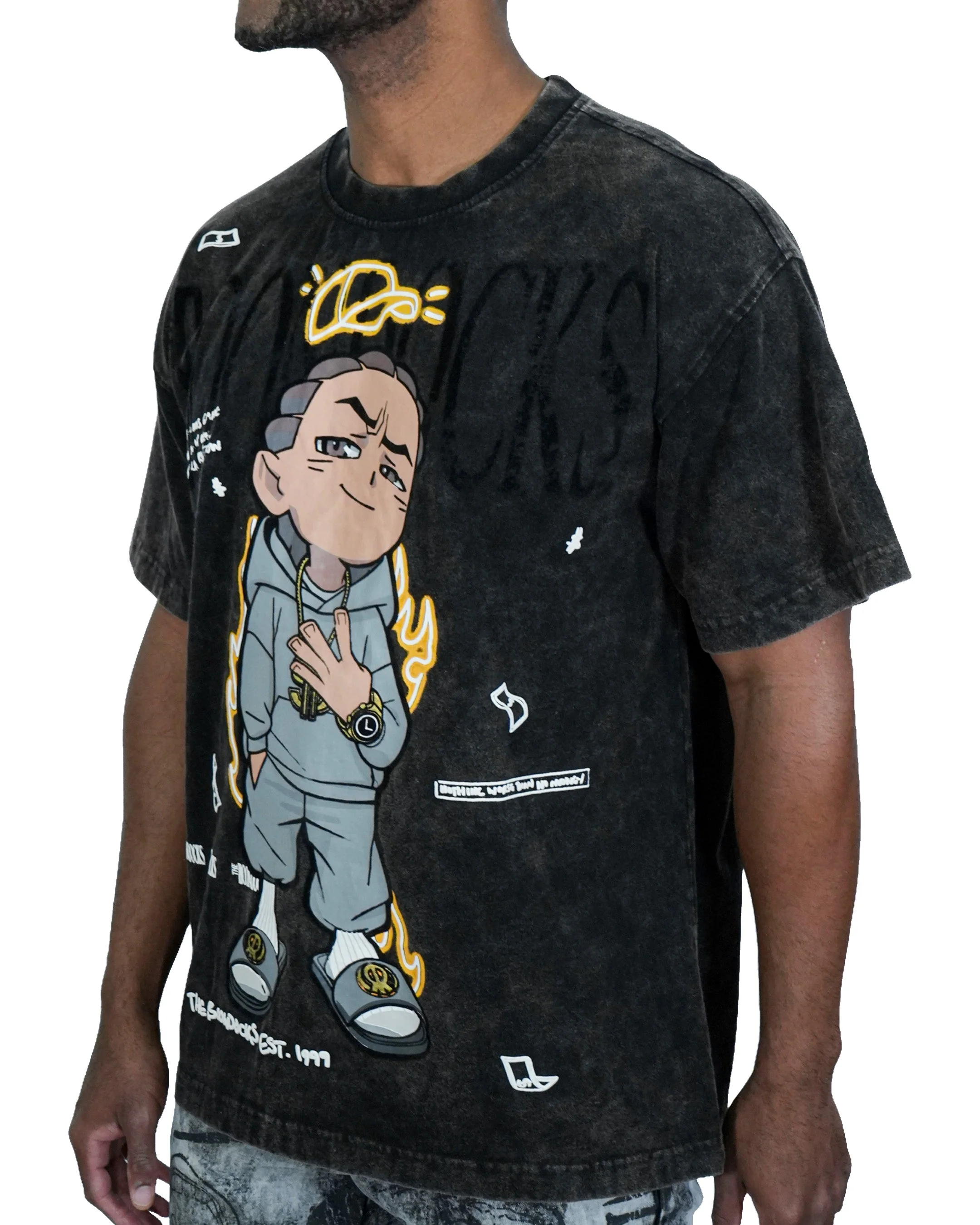 The Boondocks Riley King Oversized Black Acid Wash T-Shirt - Image 2