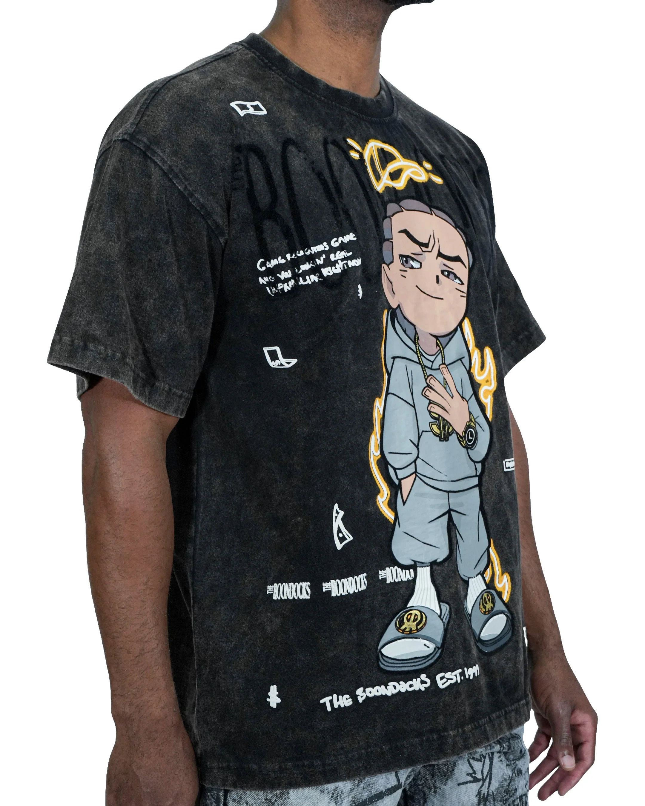 The Boondocks Riley King Oversized Black Acid Wash T-Shirt - Image 3