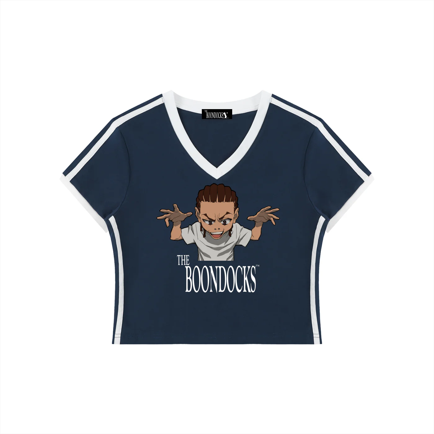 The Boondocks Riley Wild Motion Navy V-Neck Crop Tee - Image 3