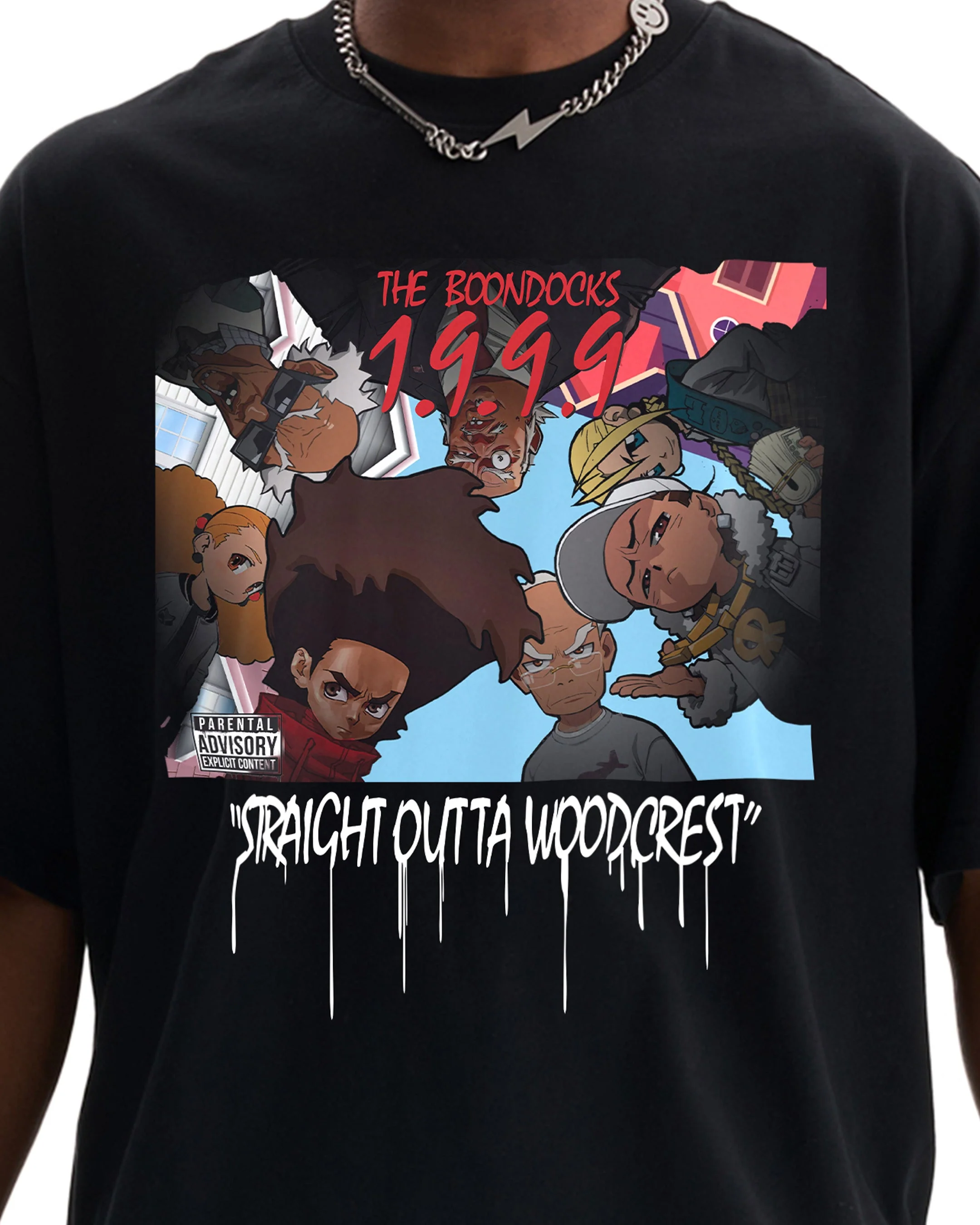 The Boondocks Straight Outta Woodcrest Cropped Black T-Shirt - Image 3