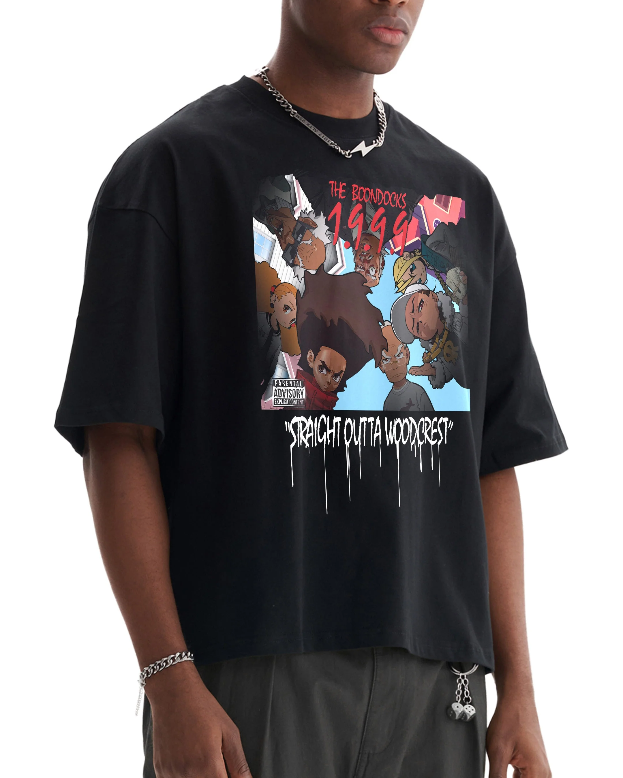 The Boondocks Straight Outta Woodcrest Cropped Black T-Shirt - Image 5