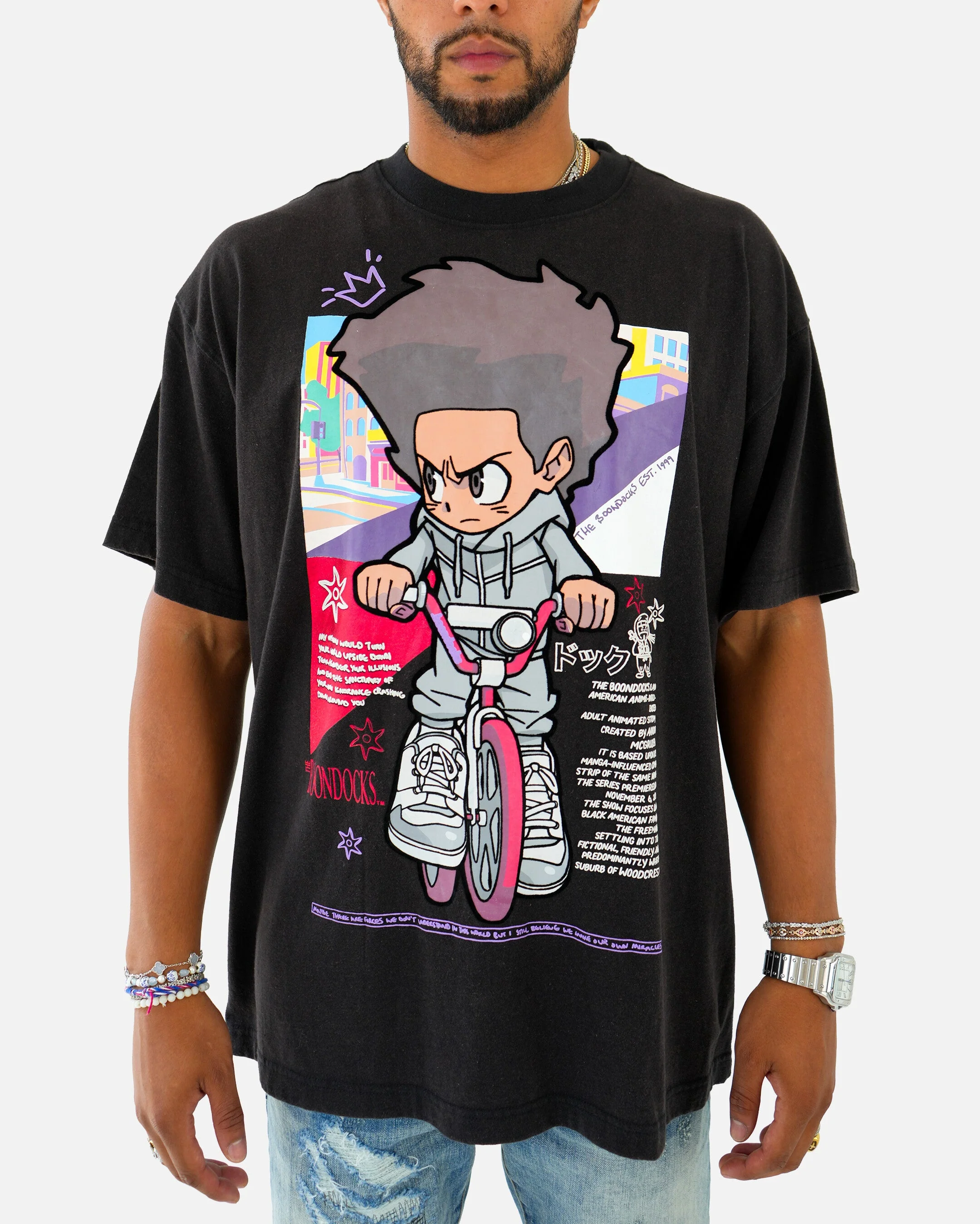 The Boondocks The Freeman Cycle Black Stone Wash T-Shirt